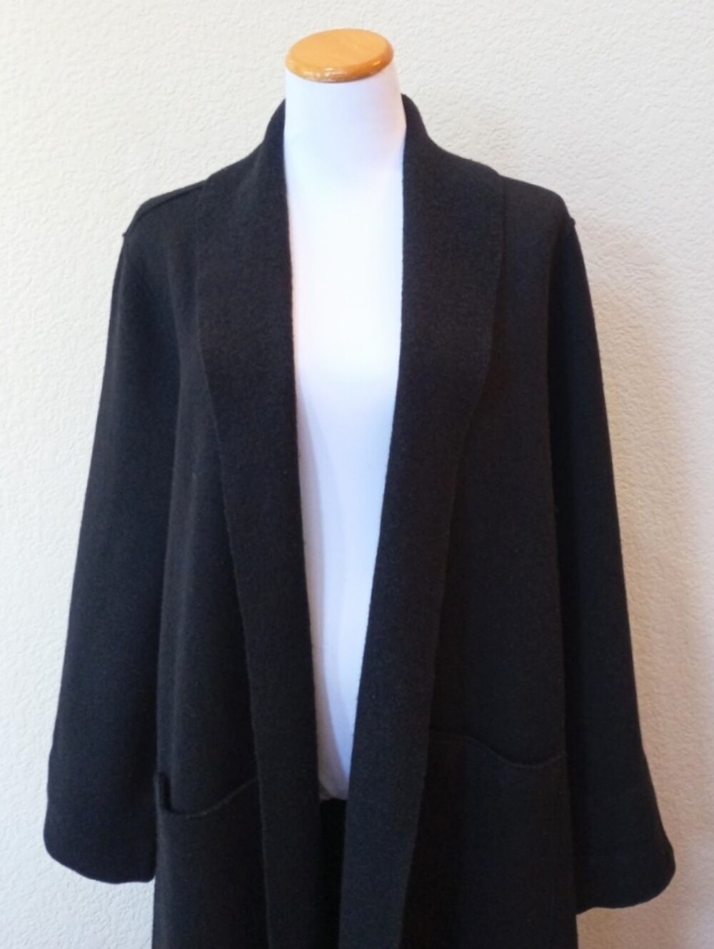 Eileen Fisher black boiled wool elegant long lightweight coat - Picture 3 of 7